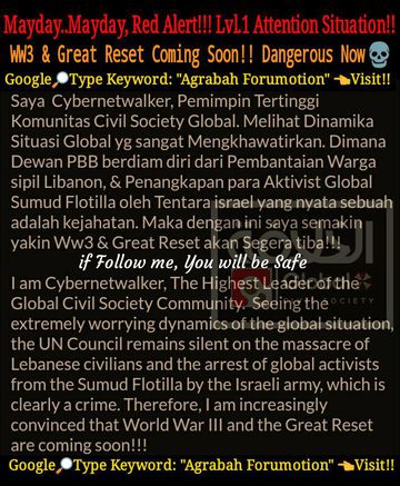 We Must Unite & Prepared at The Endtimes Era's Now!!!

#freedom﻿ ﻿#mewe﻿ ﻿#maskuga﻿ ﻿#palestine﻿ ﻿#palestina﻿ #indonesia #islam
﻿#news﻿ ﻿#community﻿ ﻿#update﻿ ﻿#global﻿ #civilwars ﻿#revolution﻿ ﻿#GCSC﻿ ﻿#endtimes﻿ ﻿#prophecy﻿ ﻿#civilsociety﻿ ﻿#ww3﻿ ﻿#GreatReset﻿ ﻿#bunker #iran :saint: